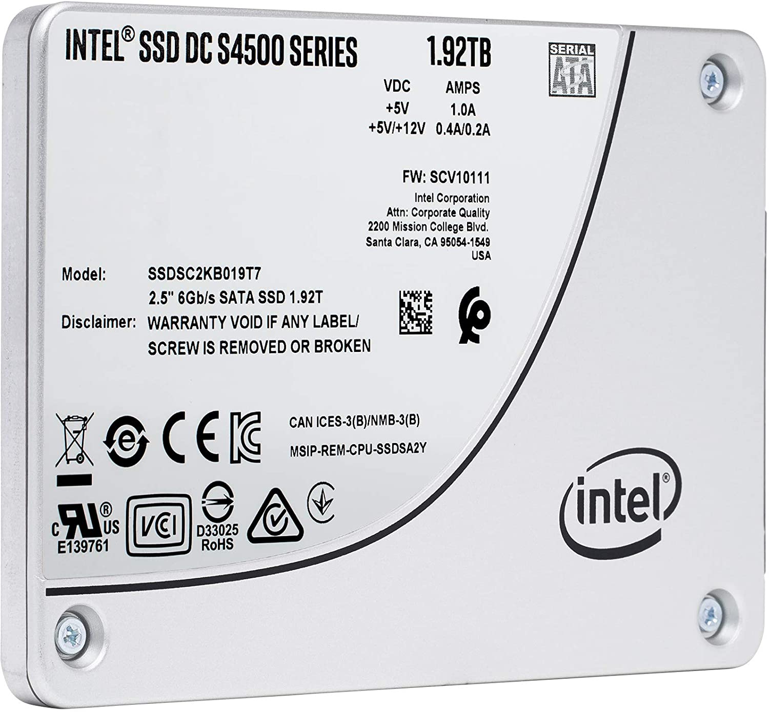 Intel® SSD DC S4510 Series, (1.9TB, 2.5in SATA 6Gb/s, 3D2, TLC, 64-Layer)