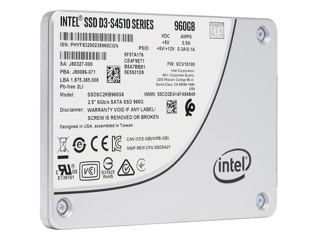 Intel® SSD DC S4510 Series, 960GB, 2.5in SATA 6Gb/s, 3D2, TLC, 64-Layer