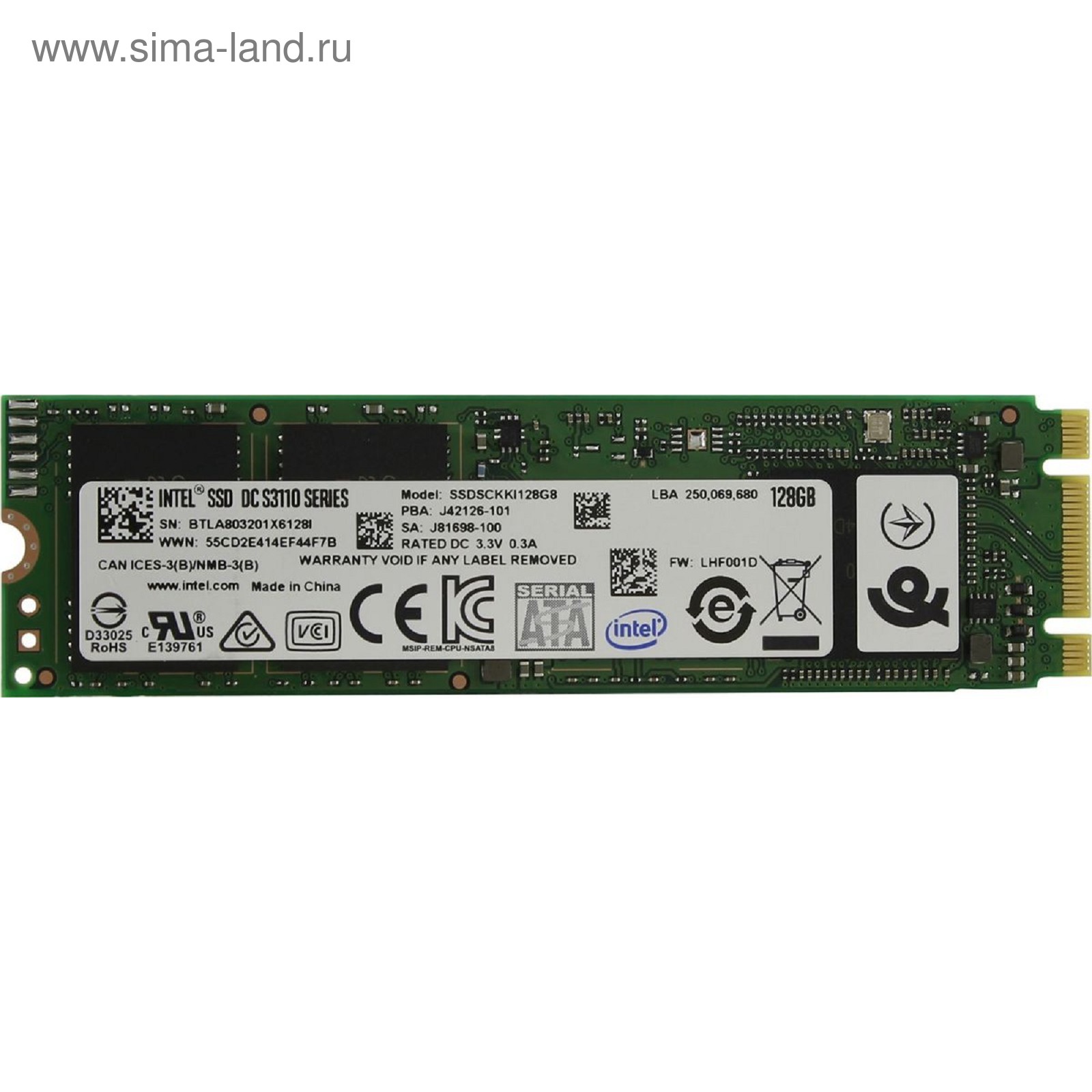 Intel® SSD DC S3110 Series (128GB, M.2 80mm SATA 6Gb/s, 3D2, TLC)