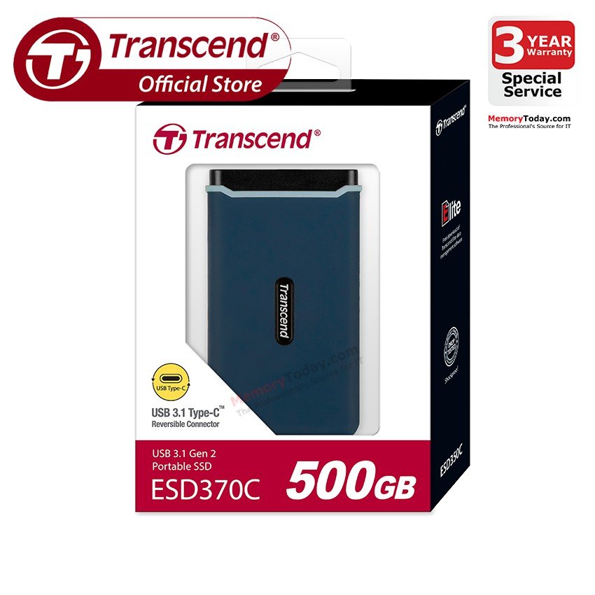 Transcend ESD370C 500GB USB3.1 Gen 2 USB Type A & TypeC OTG Portable External SSD