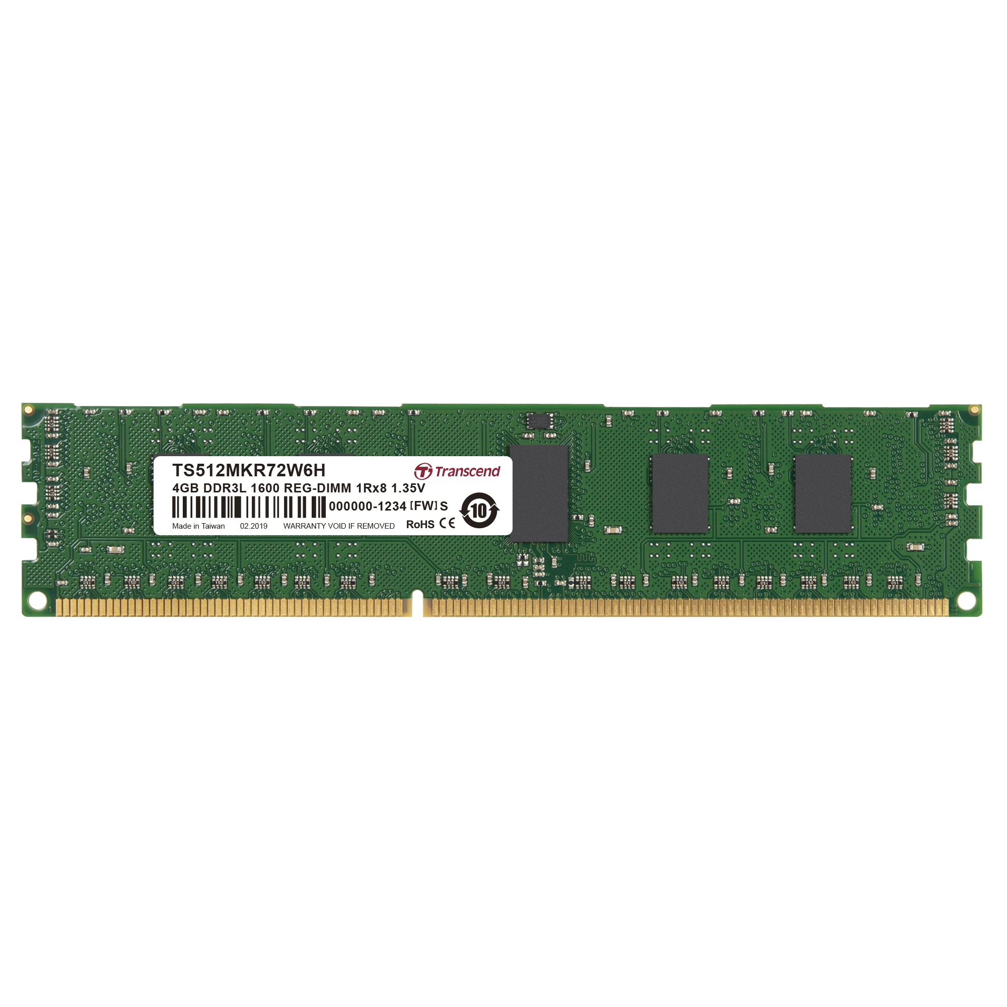 Transcend 4GB Registered ECC DDR3L-1600 Low-Voltage 240-Pin